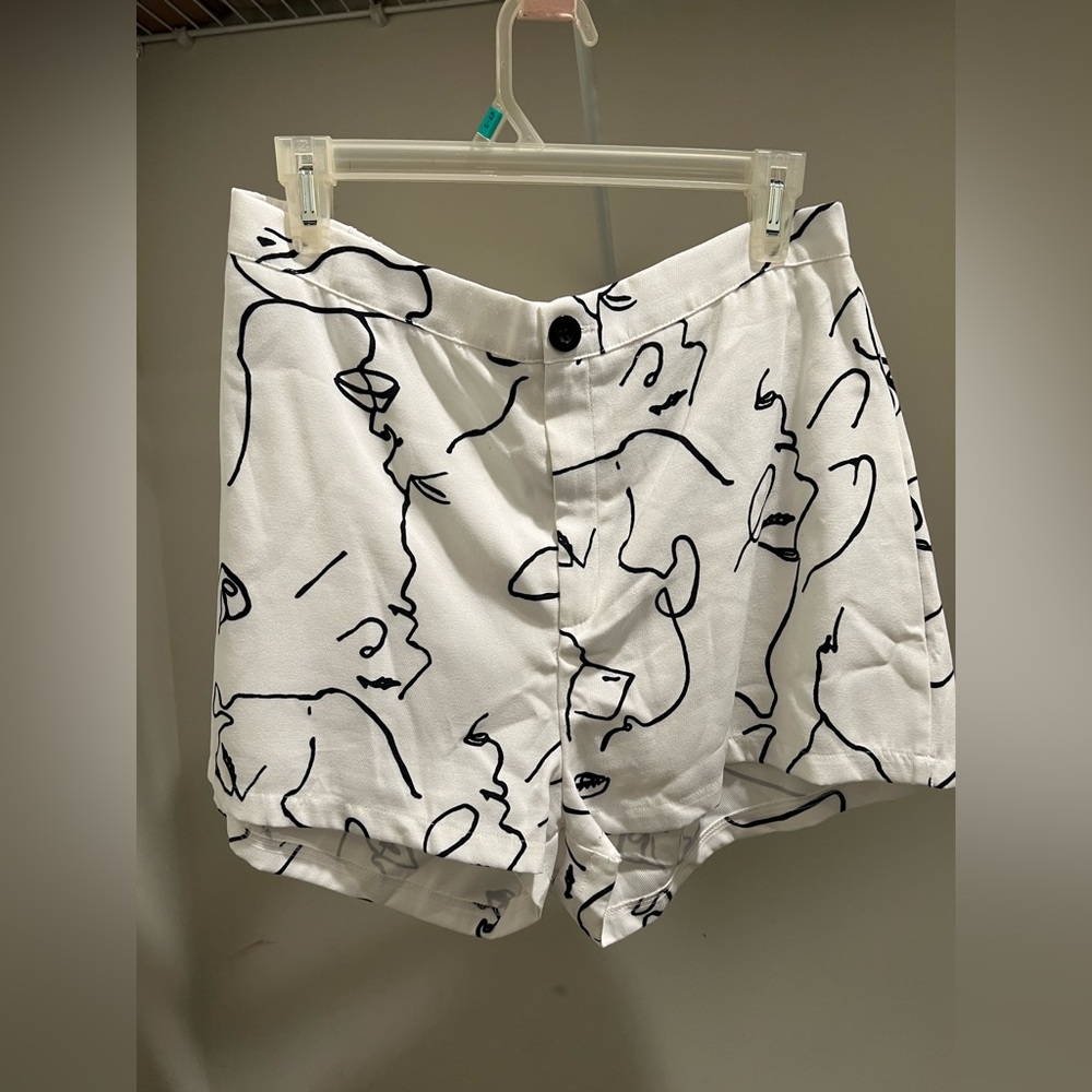 Abstract Print White Shorts